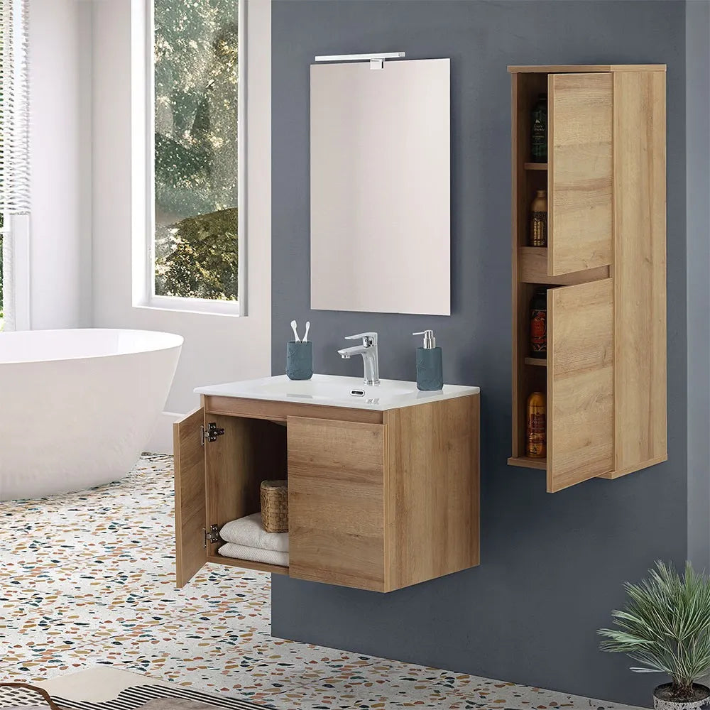 Mobile bagno sospeso 70 cm rovere africa con 2 ante soft-close Kleo