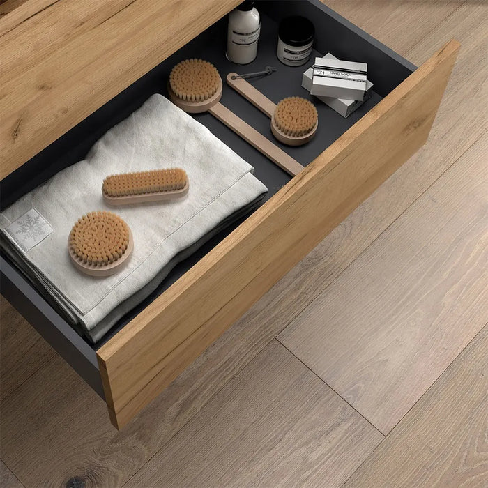 Mobile bagno sospeso 70 cm rovere africa con top e specchio Gaya