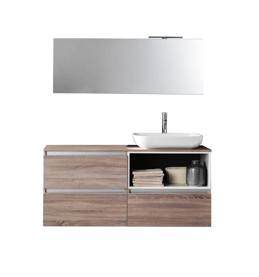 Composizione Mobile Bagno 70cm Sospeso 3 Cassetti Specchio E Lampada - Tabacco Chiaro