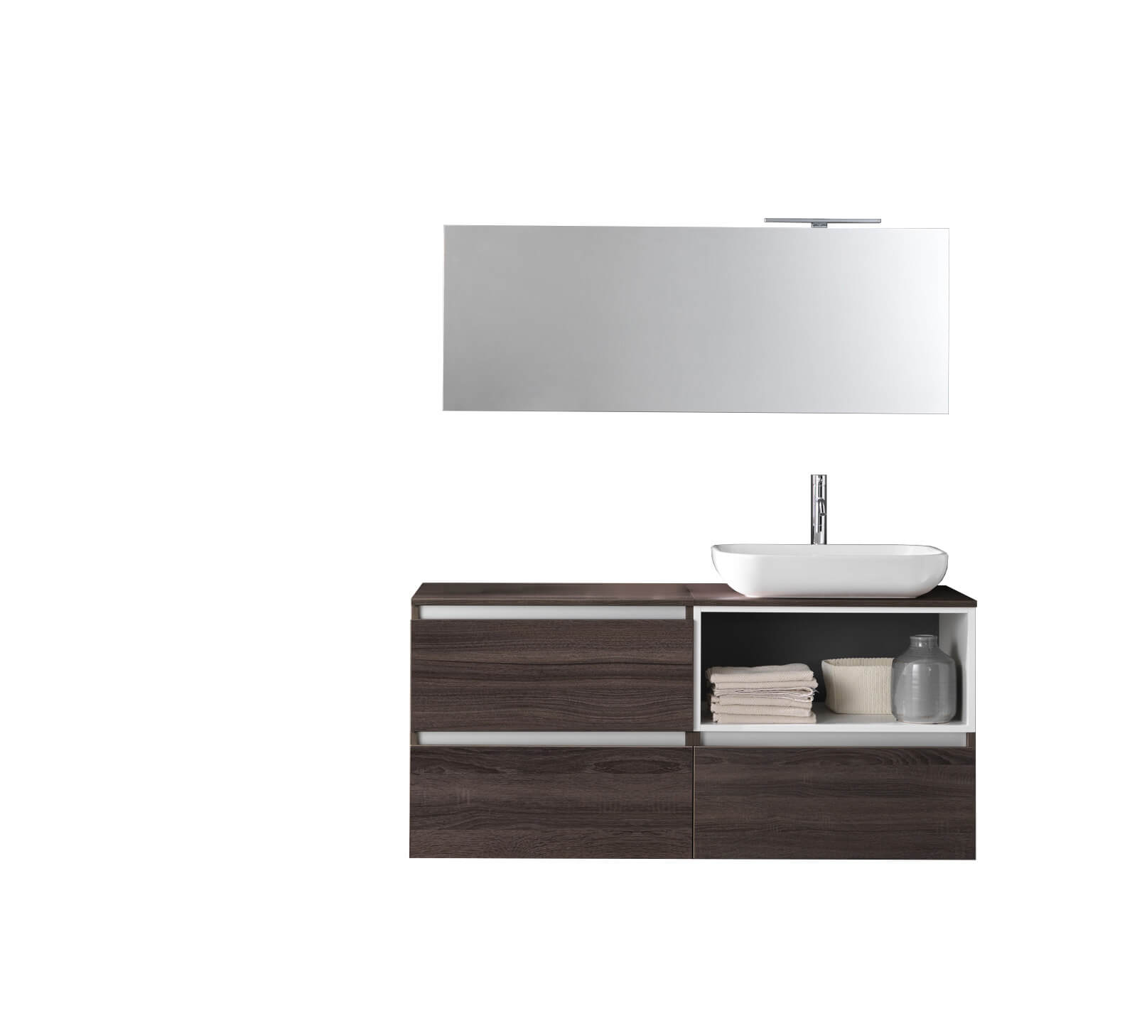 Composizione Mobile Bagno 70cm Sospeso 3 Cassetti Specchio E Lampada - Tabacco Scuro