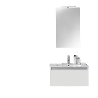 Composizione Mobile Bagno 70cm Sospeso Cassetto Specchio E Lampada - Laccato Bianco Opaco