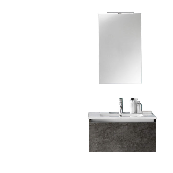 Composizione Mobile Bagno 70cm Sospeso Cassetto Specchio E Lampada - Ossido