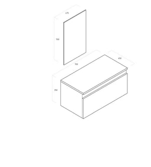 Composizione Mobile Bagno 70cm Sospeso Cassetto Specchio E Lampada - Cemento