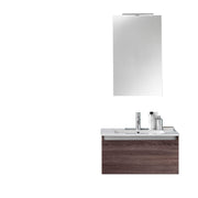 Composizione Mobile Bagno 70cm Sospeso Cassetto Specchio E Lampada - Tabacco Scuro