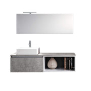 Mobile Bagno 70cm Sospeso Cassetto, Vano a Giorno, Specchio E Lampada - Cemento