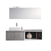 Mobile Bagno 70cm Sospeso Cassetto, Vano a Giorno, Specchio E Lampada - Cemento