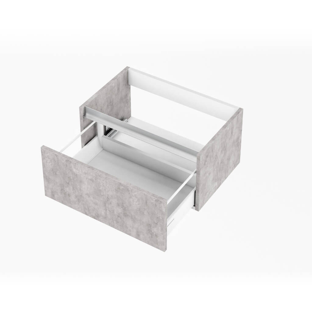 Mobile Bagno 70cm Sospeso Cassetto, Vano a Giorno, Specchio E Lampada - Cemento