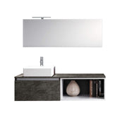 Mobile Bagno 70cm Sospeso Cassetto, Vano a Giorno, Specchio E Lampada - Ossido