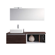Mobile Bagno 70cm Sospeso Cassetto, Vano a Giorno, Specchio E Lampada - Tabacco Scuro