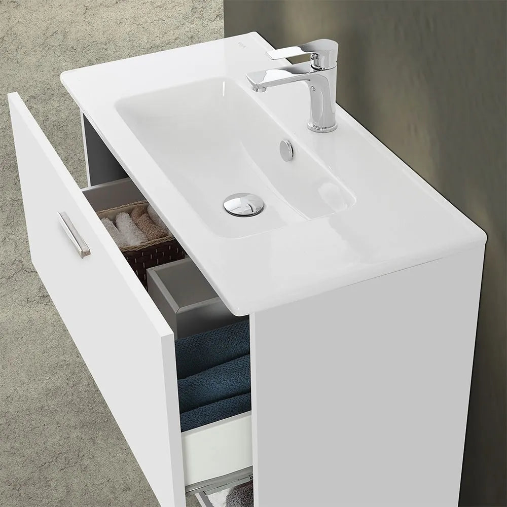 Mobile bagno sospeso 80 bianco con lavabo e specchio LED  Martha