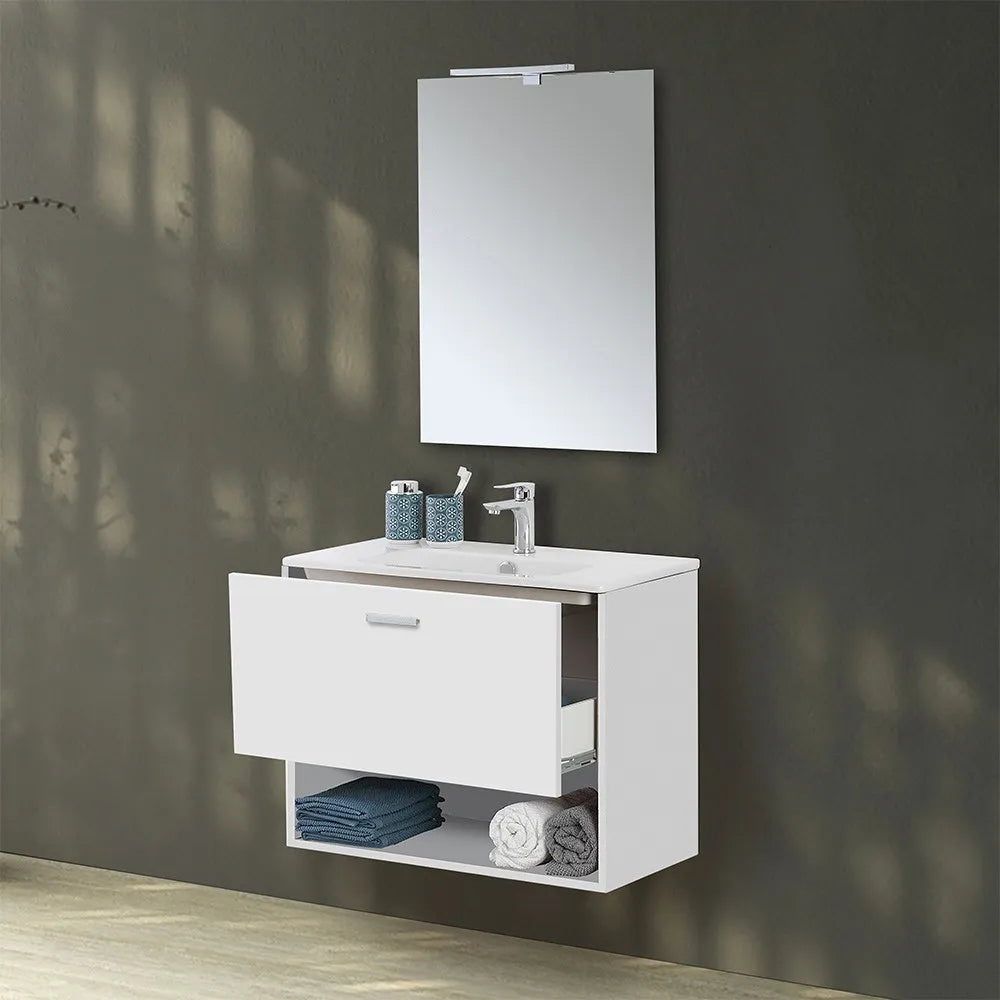 Mobile bagno sospeso 80 bianco con lavabo e specchio LED  Martha