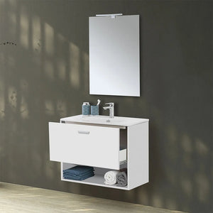 Mobile bagno sospeso 80 bianco con lavabo e specchio LED  Martha
