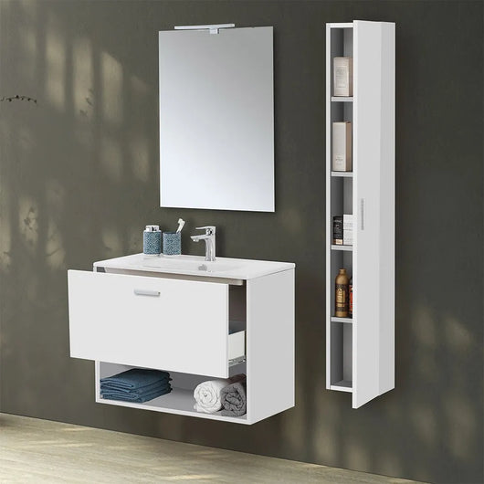 Mobile bagno sospeso 80 bianco con pensile 150 lavabo e specchio  Martha