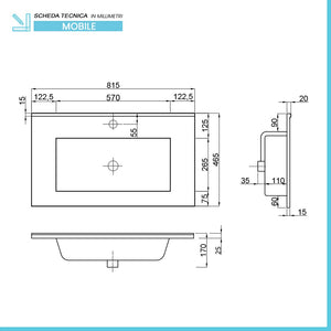 Mobile bagno sospeso 80 bianco lucido con lavabo e specchio LED  Eva