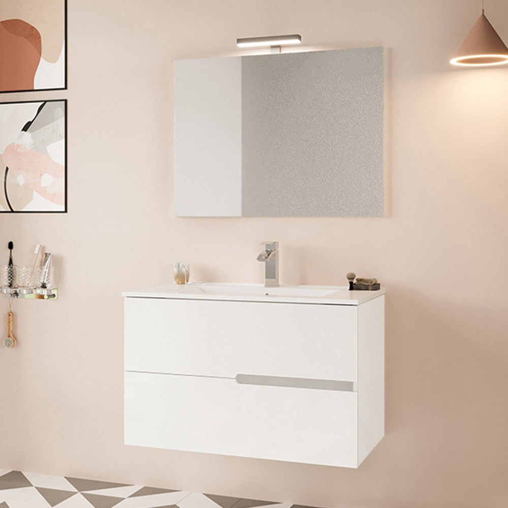 Mobile bagno sospeso 80 bianco lucido con lavabo e specchio LED  Eva