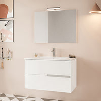 Mobile bagno sospeso 80 bianco lucido con lavabo e specchio LED  Eva