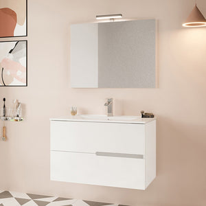 Mobile bagno sospeso 80 bianco lucido con lavabo e specchio LED  Eva