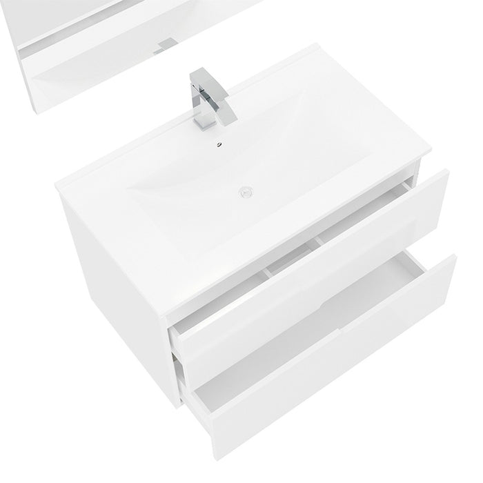 Mobile bagno sospeso 80 bianco lucido con lavabo e specchio LED  Eva