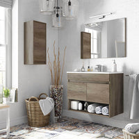 Mobile bagno sospeso 80 cm 2 ante serie Oasi rovere con specchio e lavabo