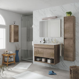 Mobile bagno sospeso 80 cm 2 ante serie Oasi rovere con specchio e lavabo
