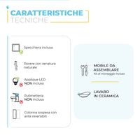 Mobile bagno sospeso 80 cm 2 ante serie Oasi rovere con specchio e pensile