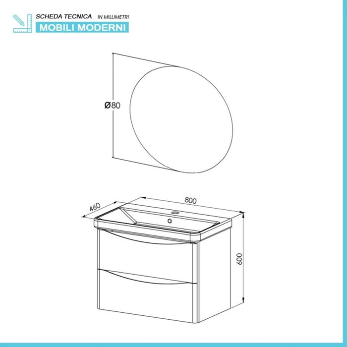 Mobile bagno sospeso 80 cm antracite con specchio a filo Zen