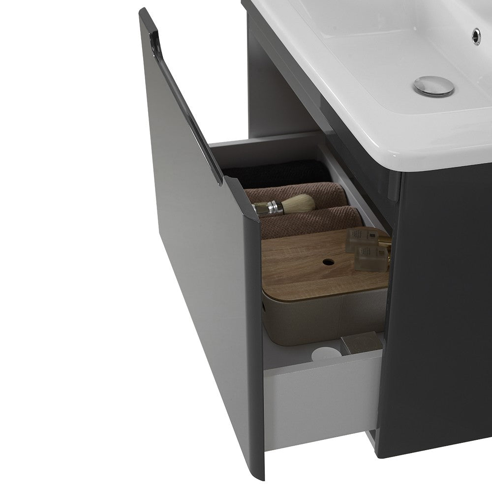 Mobile bagno sospeso 80 cm antracite lucido con specchio 70x90 Stillo