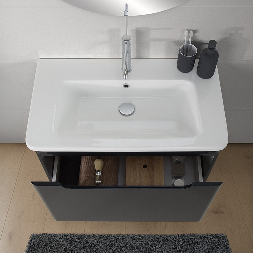 Mobile bagno sospeso 80 cm antracite lucido con specchio 70x90 Stillo