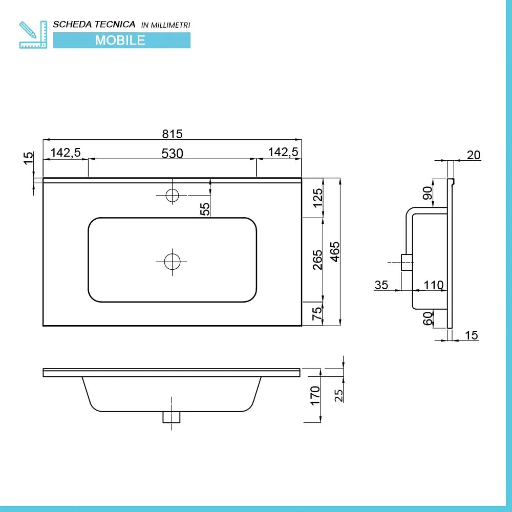 Mobile bagno sospeso 80 cm bianco cannettato e olmo con specchio Porto