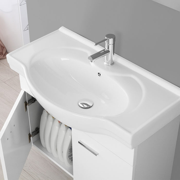 Mobile bagno sospeso 80 cm bianco completo di lavabo e specchio Desya