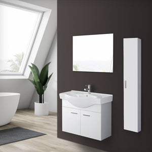 Mobile bagno sospeso 80 cm bianco completo di lavabo e specchio Desya