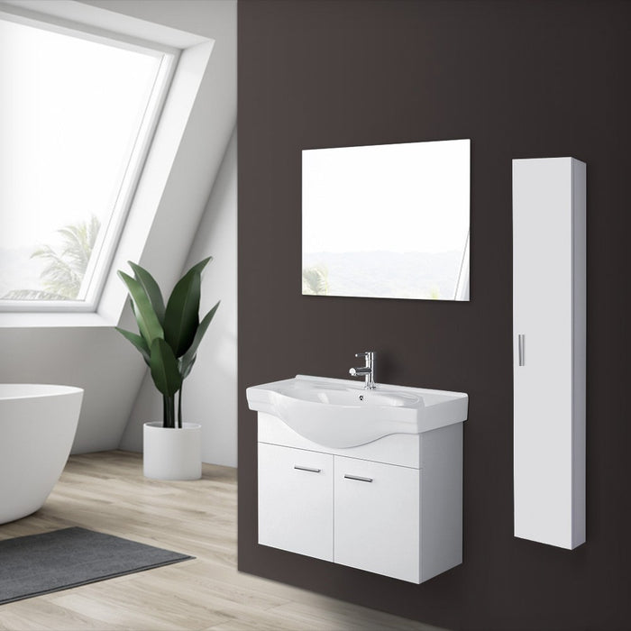 Mobile bagno sospeso 80 cm bianco completo di lavabo e specchio Desya