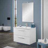 Mobile bagno sospeso 80 cm bianco lucido 2 cassetti e specchio