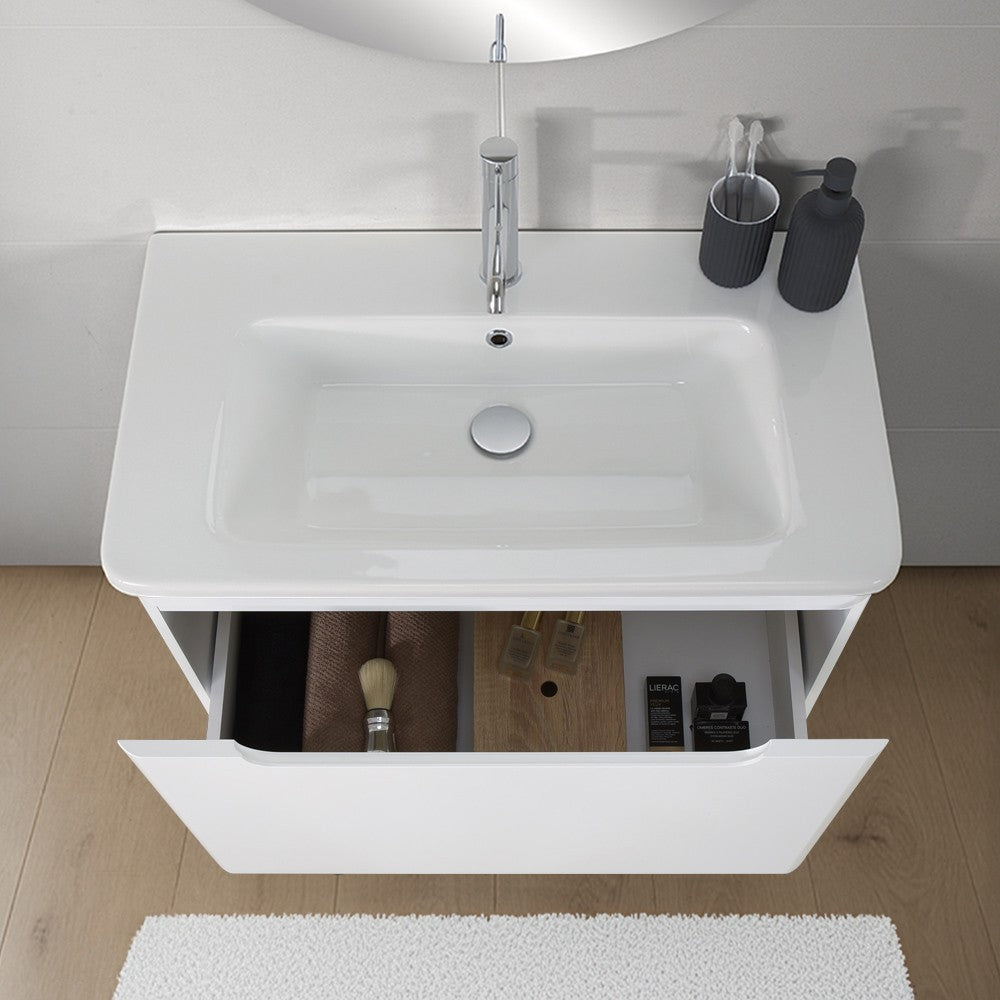 Mobile bagno sospeso 80 cm bianco lucido con specchio 70x90 Stillo