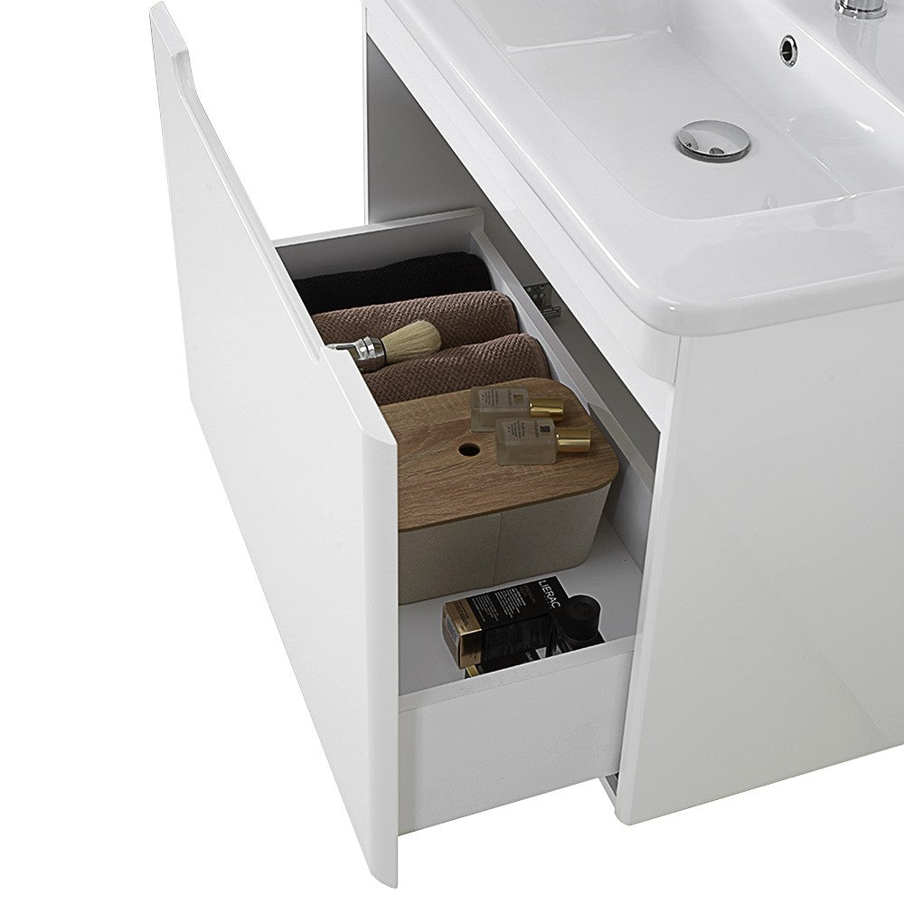 Mobile bagno sospeso 80 cm bianco lucido con specchio 70x90 Stillo