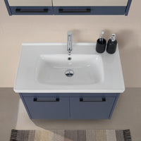 Mobile bagno sospeso 80 cm blu effetto legno con armadietto a specchio Sofia