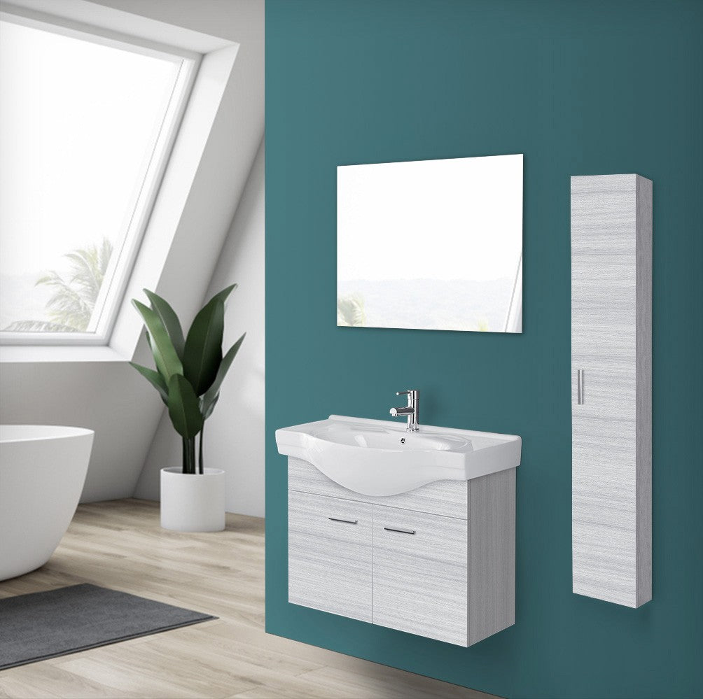 Mobile bagno sospeso 80 cm grigio completo di lavabo e specchio Desya