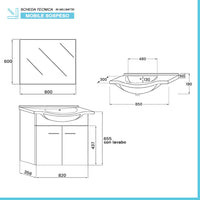 Mobile bagno sospeso 80 cm grigio completo di lavabo e specchio Desya