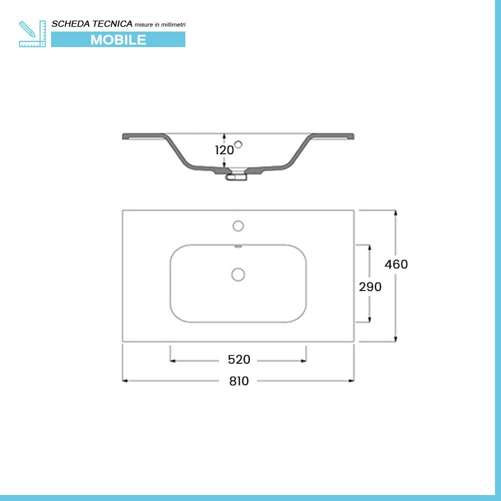 Mobile bagno sospeso 80 cm grigio effetto legno con armadietto a specchio Sofia