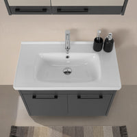 Mobile bagno sospeso 80 cm grigio effetto legno con armadietto a specchio Sofia
