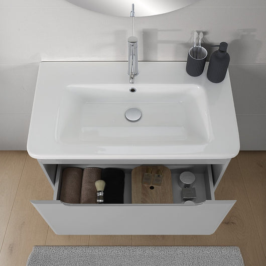 Mobile bagno sospeso 80 cm grigio lucido con specchio 70x90 Stillo