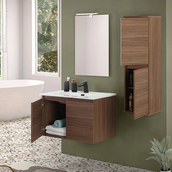Mobile bagno sospeso 80 cm noce canaletto con 2 ante soft-close Kleo