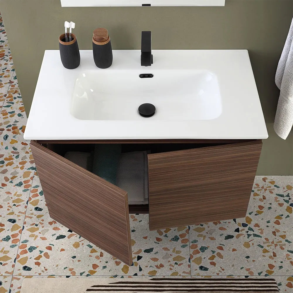 Mobile bagno sospeso 80 cm noce canaletto con 2 ante soft-close Kleo