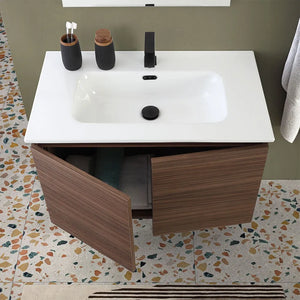 Mobile bagno sospeso 80 cm noce canaletto con 2 ante soft-close Kleo
