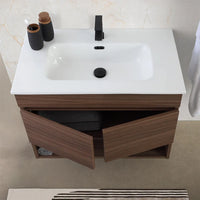Mobile bagno sospeso 80 cm noce canaletto con ante e vano a giorno Kleo
