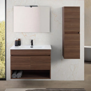 Mobile bagno sospeso 80 cm noce canaletto con ante e vano a giorno Kleo
