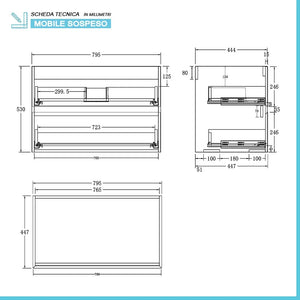 Mobile bagno sospeso 80 cm noce gold con lavabo e specchio Dafne