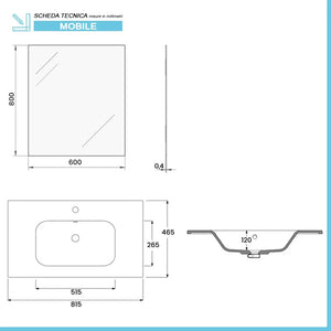 Mobile bagno sospeso 80 cm noce gold con lavabo e specchio Dafne