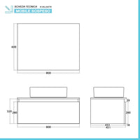 Mobile bagno sospeso 80 cm ossido e noce con lavabo e specchio Kleo