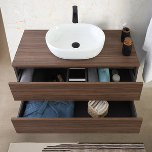 Mobile bagno sospeso 80 cm ossido e noce con top lavabo e specchio Kleo